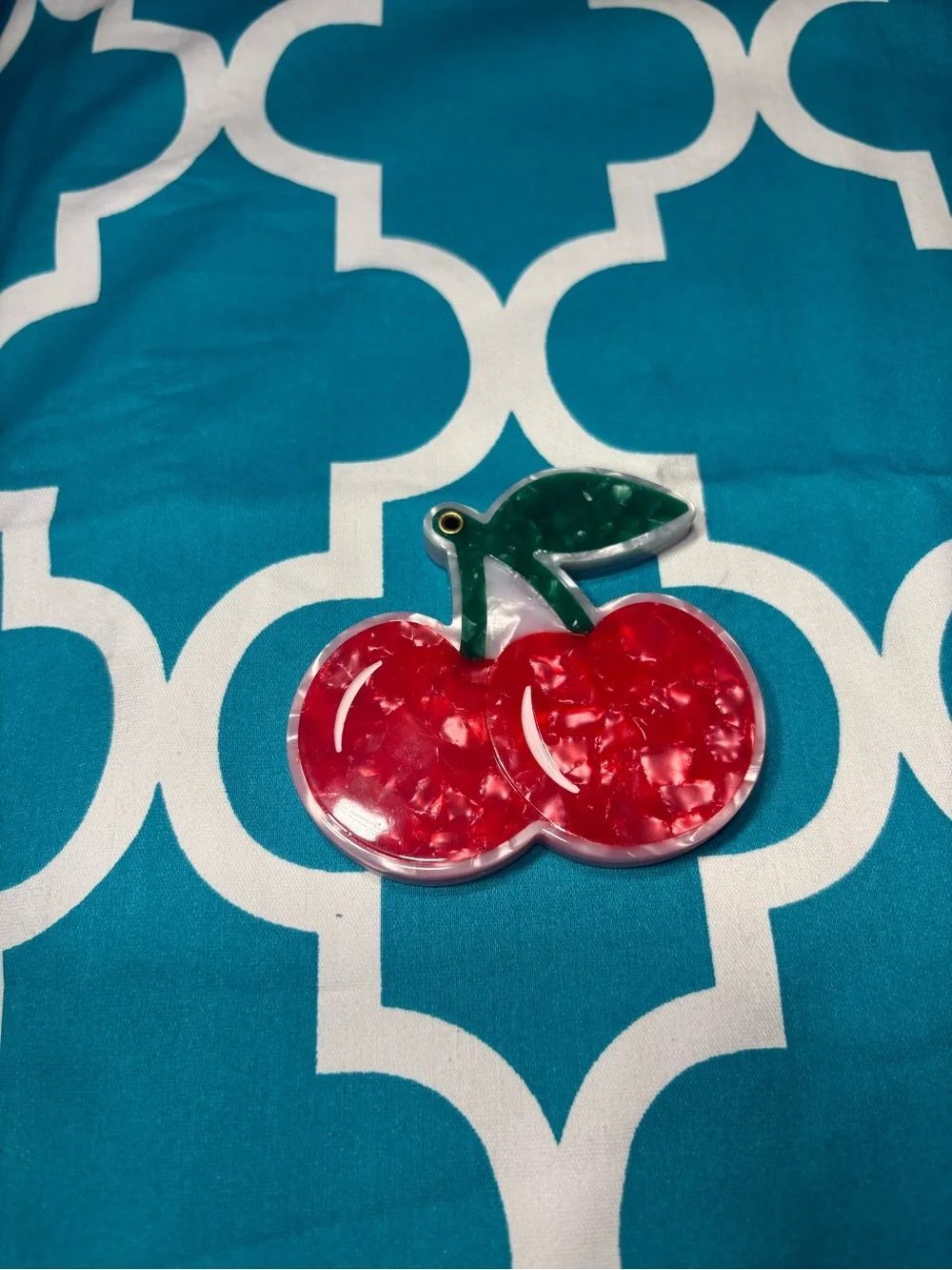 New Red Marbled Cherry Acrylic Compact Mirror with Green Leaf